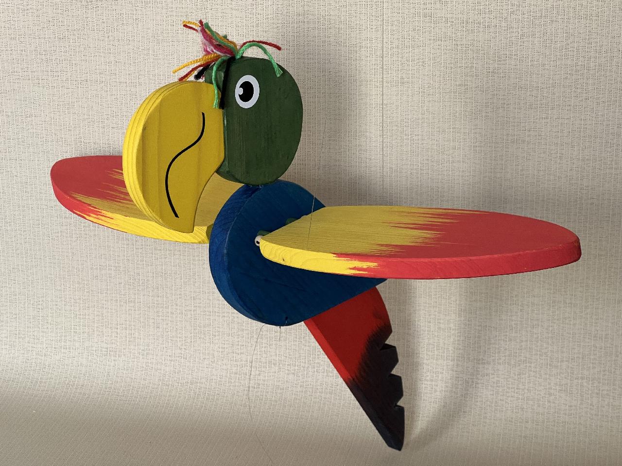 Dřevěný létající papoušek velký - modrý