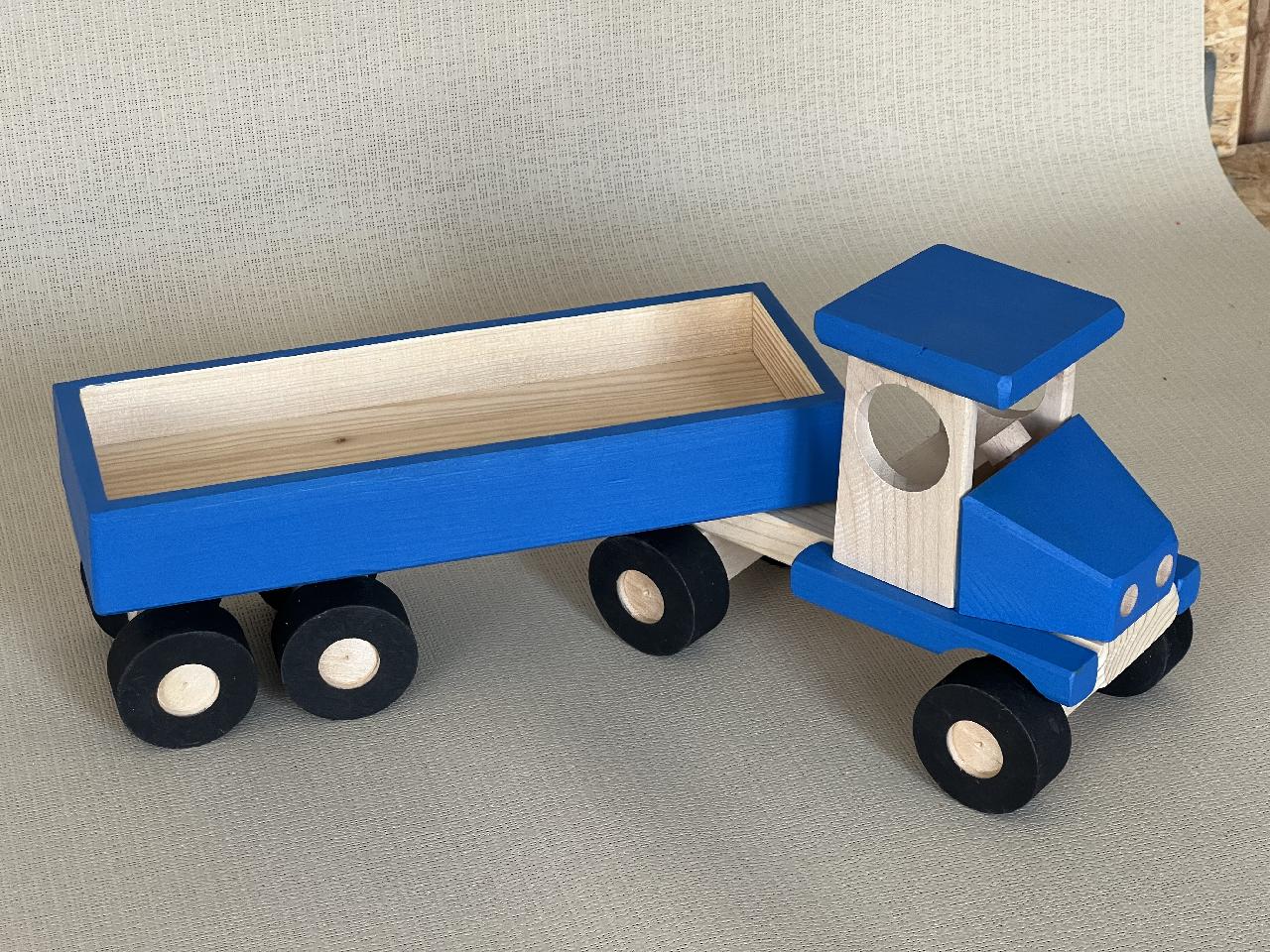 Dřevěné nákladní auto s přívěsem - modré