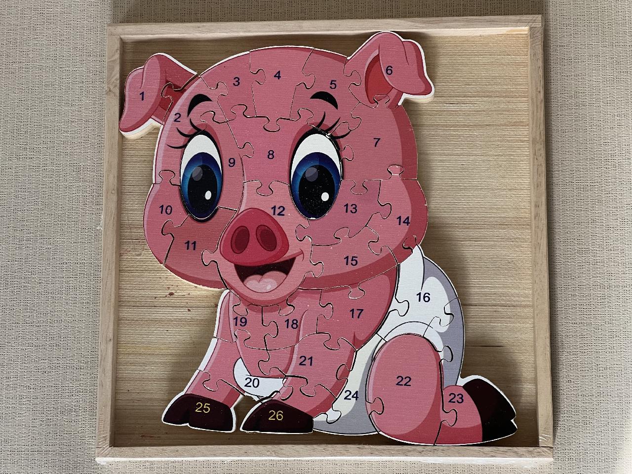Dřevěné puzzle v dřevěné krabičce - prasátko
