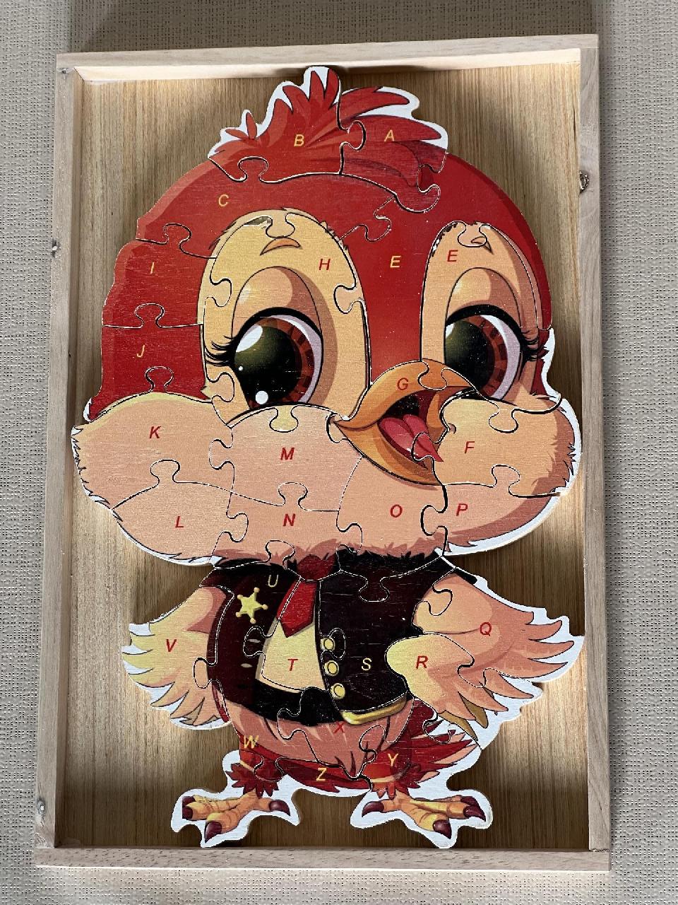 Dřevěné puzzle v dřevěné krabičce - ptáček