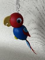 Pérák - dřevěný papoušek červeno-modrý na pružině malý